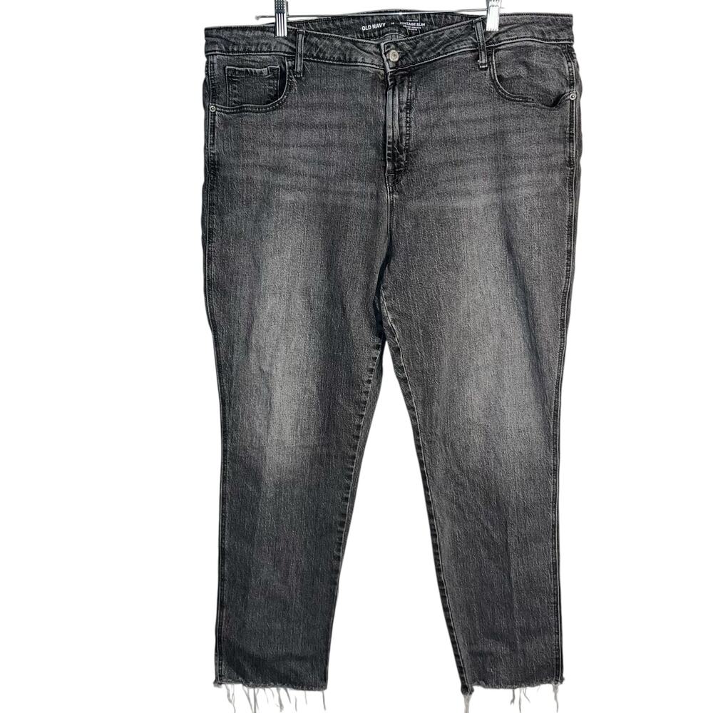 Old Navy High-Rise Vintage Slim Gray Jeans Size 18 Raw Hem Secret-Smooth Pockets